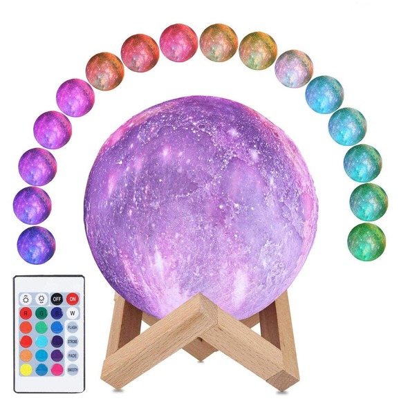 Moon Lamp Night Light Galaxy Lamp 5.9 Inch 16 Colors LED, Wood Stand, Remote - Picture 15 of 16